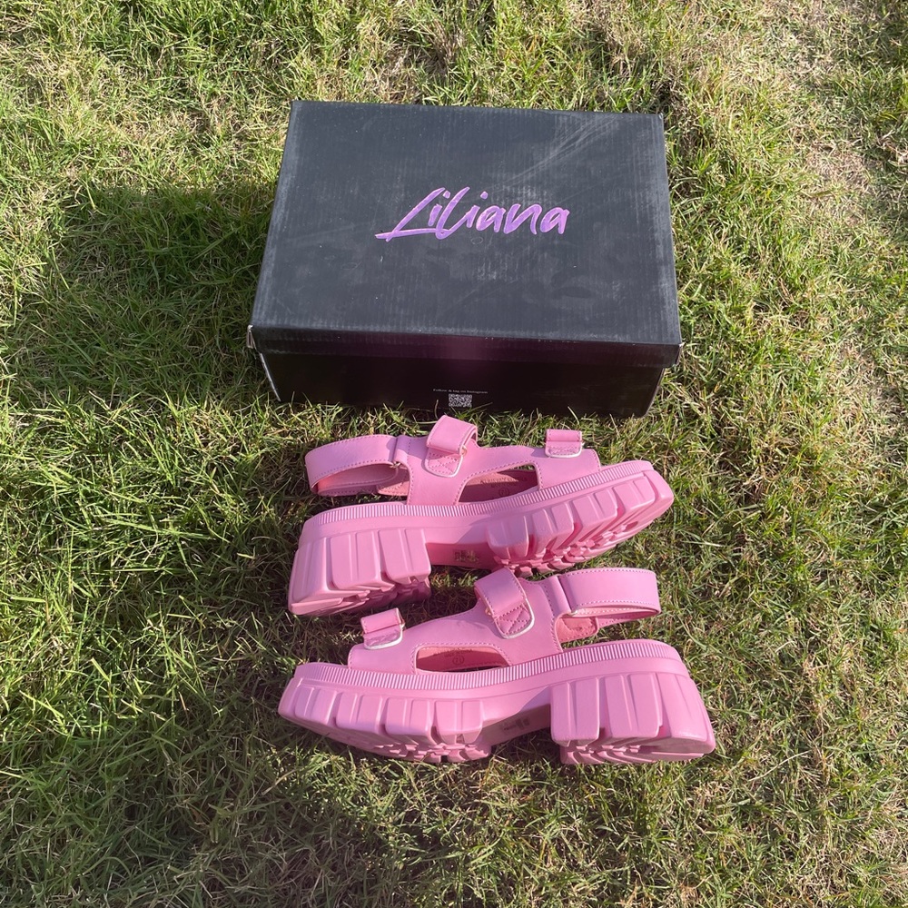 Pink Chunky Strap On Chunky Platform Sandals
